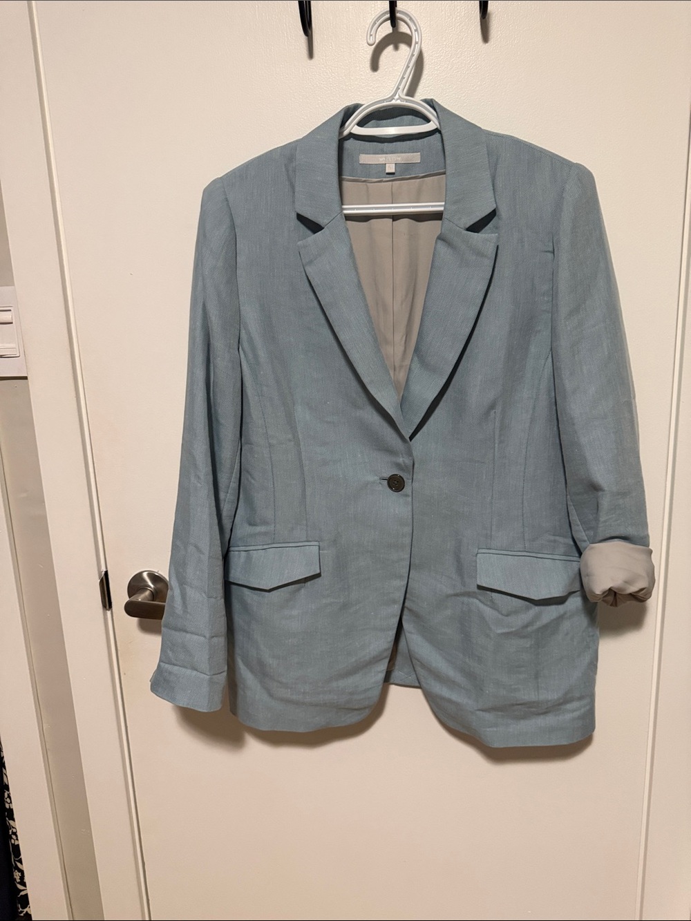 Willow Oversized Light Blue Women’s Single-Button Linen-Blend Blazer